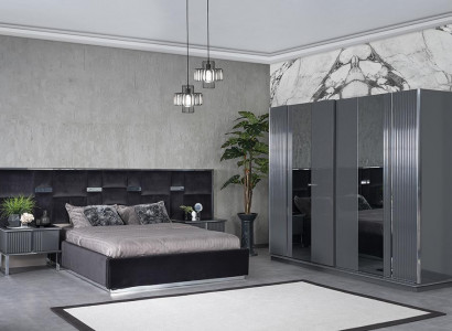 Complete bedroom furniture double bed 2x nightstands luxury wardrobe